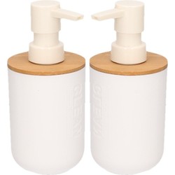 2x Plastic badkamer zeeppompje met bamboe 16,5 cm - Zeeppompjes