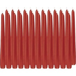 24x Lange kaarsen rood 25 cm 8 branduren dinerkaarsen/tafelkaarsen - Dinerkaarsen