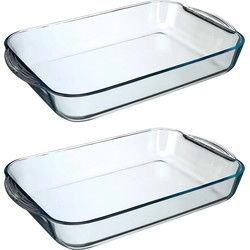 Secret de Gourmet - 2x - Ovenschaal rechthoek - Transparant glas - 40 x 25 cm - 6 liter - Ovenschalen