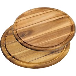 Houten broodplanken/serveerplanken 2x stuks rond met sapgroef 25 en 30 cm - Serveerplanken