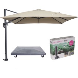 Hawaii parasol - 3x3 m - taupe doek - incl. 90 kg parasolvoet en hoes