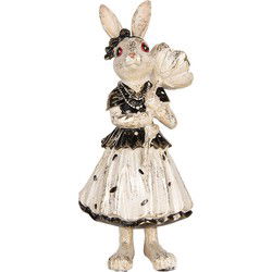 Clayre & Eef Decoratie Beeld Konijn 30 cm Beige Zwart Kunststof