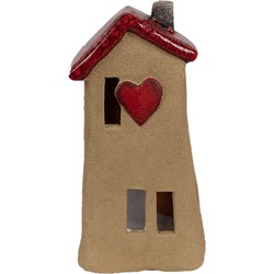 Clayre & Eef Decoratie Beeld Huis 10x7x19 cm Bruin Rood Keramiek