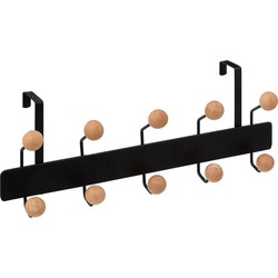5Five Deur ophang kapstok - met 10 ophanghaken/knoppen - zwart/beige - B44 x H17 cm - Kapstokken