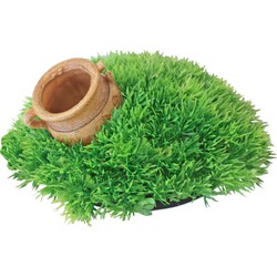 Plastic Green Moss met pot met uitstromer 21x9.5 cm