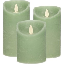 Set van 3x stuks Jade Groen LED kaarsen met bewegende vlam - LED kaarsen