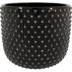 Ter Steege Plantenpot/bloempot Luxery Spike - keramiek - zwart - Bolletjes motief - D18 x H15 cm - Plantenpotten