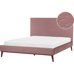 Beliani BAYONNE - Tweepersoonsbed-Roze-Fluweel