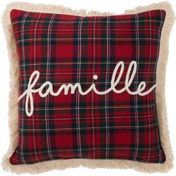 J-line - Kussen Ruit Famille Rood/groen - 45x45x12cm