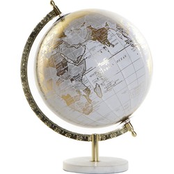 Decoratie wereldbol/globe goud op marmeren voet 22 x 30 cm - Wereldbollen