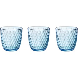 4x stuks waterglazen/drinkglazen blauw transparant met relief 290 ml - Drinkglazen