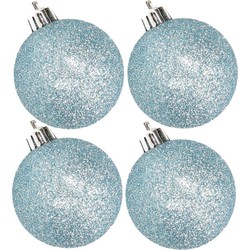 4x stuks kunststof glitter kerstballen ijsblauw 10 cm - Kerstbal