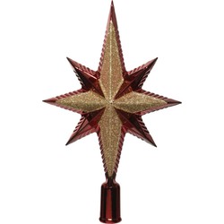 Decoris piek - ster vorm - kunststof - donkerrood/goud - 2,5 cm - kerstboompieken