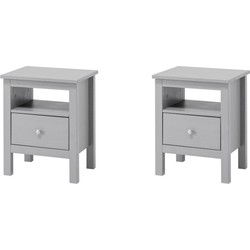 Set van 2 Havuun Vesa nachtkastjes – grenen hout – grijs – 1 lade & open vak – Scandinavisch design
