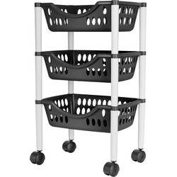 Keukentrolley - 3-laags - grijs/wit - kunststof - 39 x 26,5 x 66,5 cm - Opberg trolley