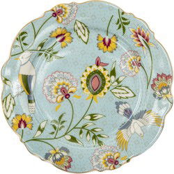 Clayre & Eef Ontbijtbord Blauw Keramiek Bloemen