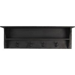 Clayre & Eef Wandkapstok 4 Haken Zwart Hout