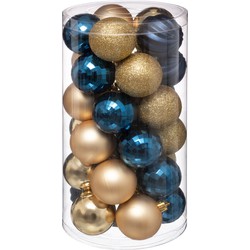 30x stuks kerstballen mix blauw/champagne glans en mat kunststof 6 cm - Kerstbal