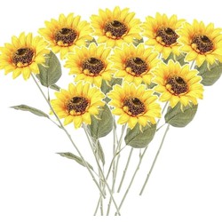 10x Gele kunst zonnebloem kunstbloemen 62 cm decoratie - Kunstbloemen