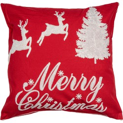 Clayre & Eef Kussenhoes 45x45 cm Rood Wit Polyester Vierkant Kerst