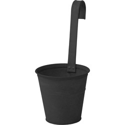 Mega Collections Plantenpot/bloempot - zink - mat zwart - met ophanghaak - D16 x H35 cm - Plantenpotten