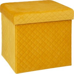 Atmosphera Poef/hocker/voetenbankje - opbergbox - fluweel geel - PO/MDF - 31 x 31 x 31 cm - Poefs