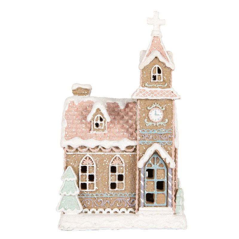 Clayre & Eef Gingerbread house met LED 14x12x23 cm Bruin Kunststof - 