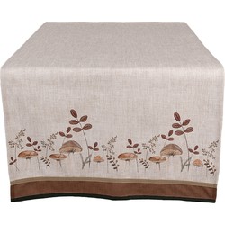 Clayre & Eef Tafelloper 50x140 cm Beige Katoen Paddenstoelen Tafelkleed