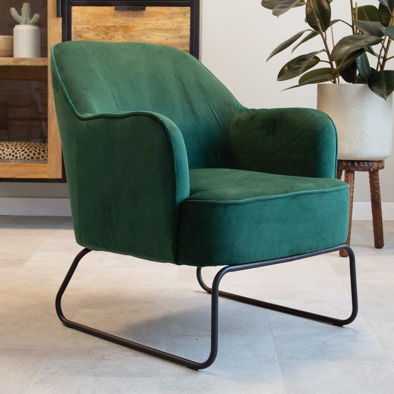 Industriële fauteuil velvet Kristie groen - 