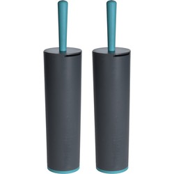 2x Wc-borstels met antraciet grijze houder van kunststof 42 cm - Toiletborstels