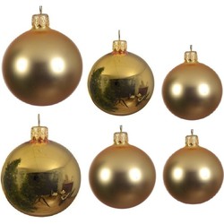 Glazen kerstballen pakket goud glans/mat 16x stuks diverse maten - Kerstbal