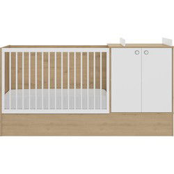 Meegroeibed in eikenhouten en witte ambachtelijke decoratie Arthur van 60x120 tot 90x190 cm