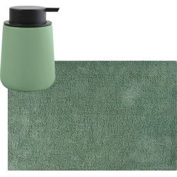 MSV badkamer droogloop mat/tapijt - 40 x 60 cm - met zelfde kleur zeeppompje 300 ml - groen - Badmatjes