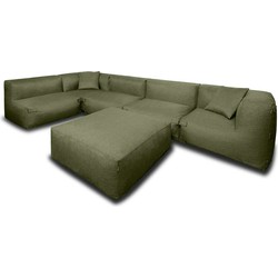 Feel Furniture - Binnen & Buiten bank - Odin - 5 Persoonsbank - Groen - Met Hocker