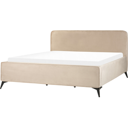 Beliani VALOGNES - Tweepersoonsbed-Beige-Fluweel