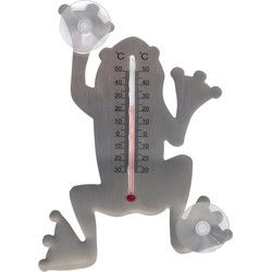 Nature Buitenthermometer - kikker - grijs - 16 cm - met zuignappen - Buitenthermometers