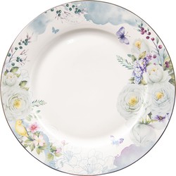 Clayre & Eef Dinerbord  Ø 26 cm Wit Blauw Porselein Rond Bloemen Eetbord