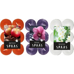 Candles by Spaas geurkaarsen - 36x stuks in 3 geuren - Maxi theelichtjes van 4.5 branduren - geurkaarsen