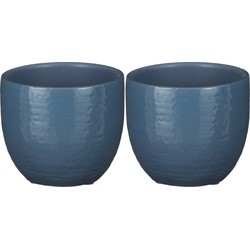 2x stuks plantenpot/bloempot blauw glans met flakes patroon - D14/H12 cm - Plantenpotten