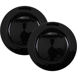 Set van 2x stuks diner onderborden rond zwart glimmend 33 cm - Kaarsenplateaus