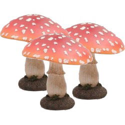 Decoratief Paddenstoel - 3x - Beeldje - 15 cm - Polyresin - Tuinbeelden