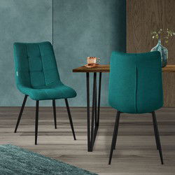 Eetkamerstoelen set van 2 petrol keukenstoelen met polyester bekleding en stalen poten ML design