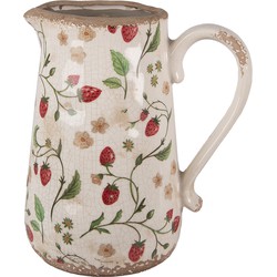 Clayre & Eef Decoratie Kan  21x15x23 cm Beige Rood Keramiek Aardbeien Schenkkan