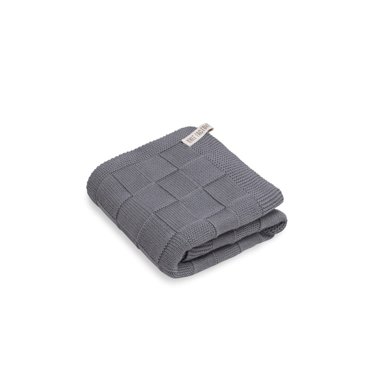 Knit Factory Gebreide Handdoek Ivy - Med Grey - 50x100 cm - Katoen - 
