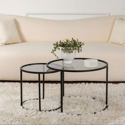 Salontafelset van 2 Rond Glas - Zwart Frame - 60, 42 cm