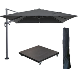 Garden Impressions Hawaii zweefparasol 300x300 cm carbon black / zwart met 90kg verrijdbare parasolvoet en parasolhoes