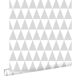 ESTAhome behang grafisch geometrische driehoeken licht warm grijs en mat wit - 53 cm x 10,05 m - 128842