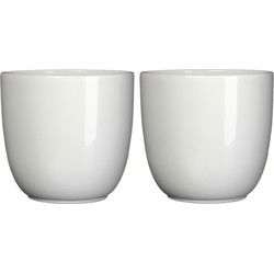 Mica Decorations Bloempot/plantenpot - 2x - wit - keramiek - D25 cm x H23 - Plantenpotten