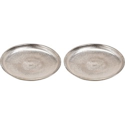 2x Decoratieve aluminium rond dienbladen zilver 20 cm - Kaarsenplateaus