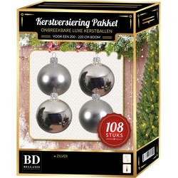 Zilveren kerstballen pakket 108-delig voor 210 cm boom - Kerstbal